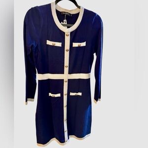 #003 Elegant Navy and White Midi Dress